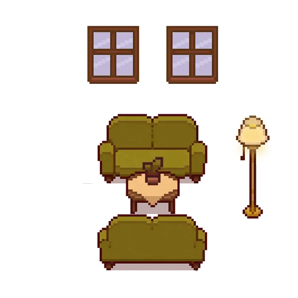Illustration de notre partie salon de notre jeu, en pixel art